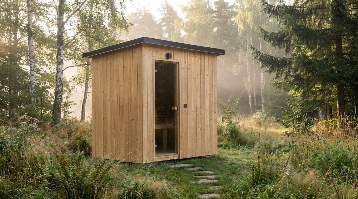 Zahradní sauna Minidom — Přírodní smrk, Skleněné dveře